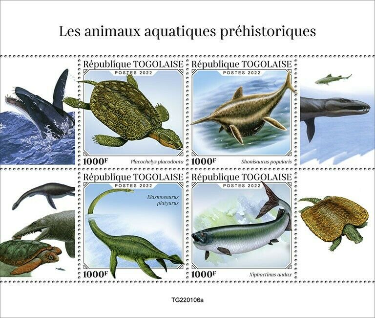 Togo 2022 MNH Dinosaurs Stamps Prehistoric Water Animals Xiphactinus 4v M/S