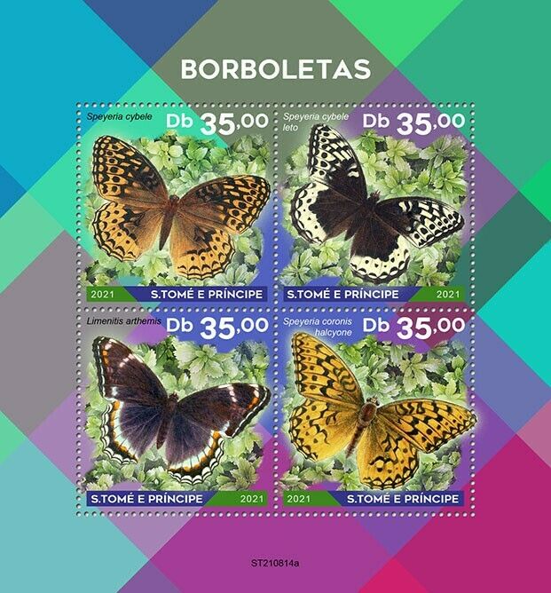 Sao Tome & Principe 2021 MNH Butterflies Stamps Fritillary Butterfly 4v M/S