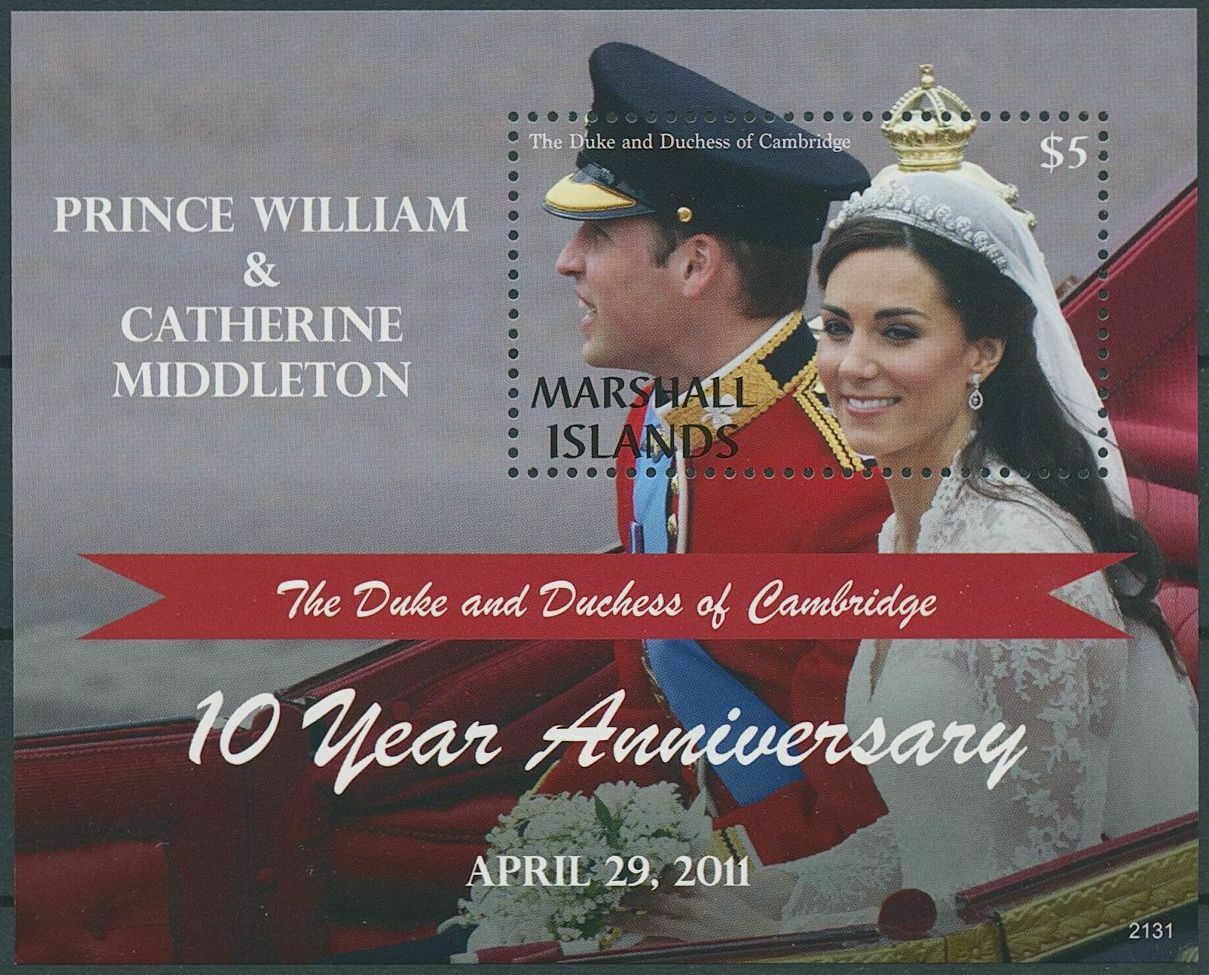 Marshall Islands 2021 MNH Royalty Stamps Prince William & Kate Wedding Anniv 1v S/S