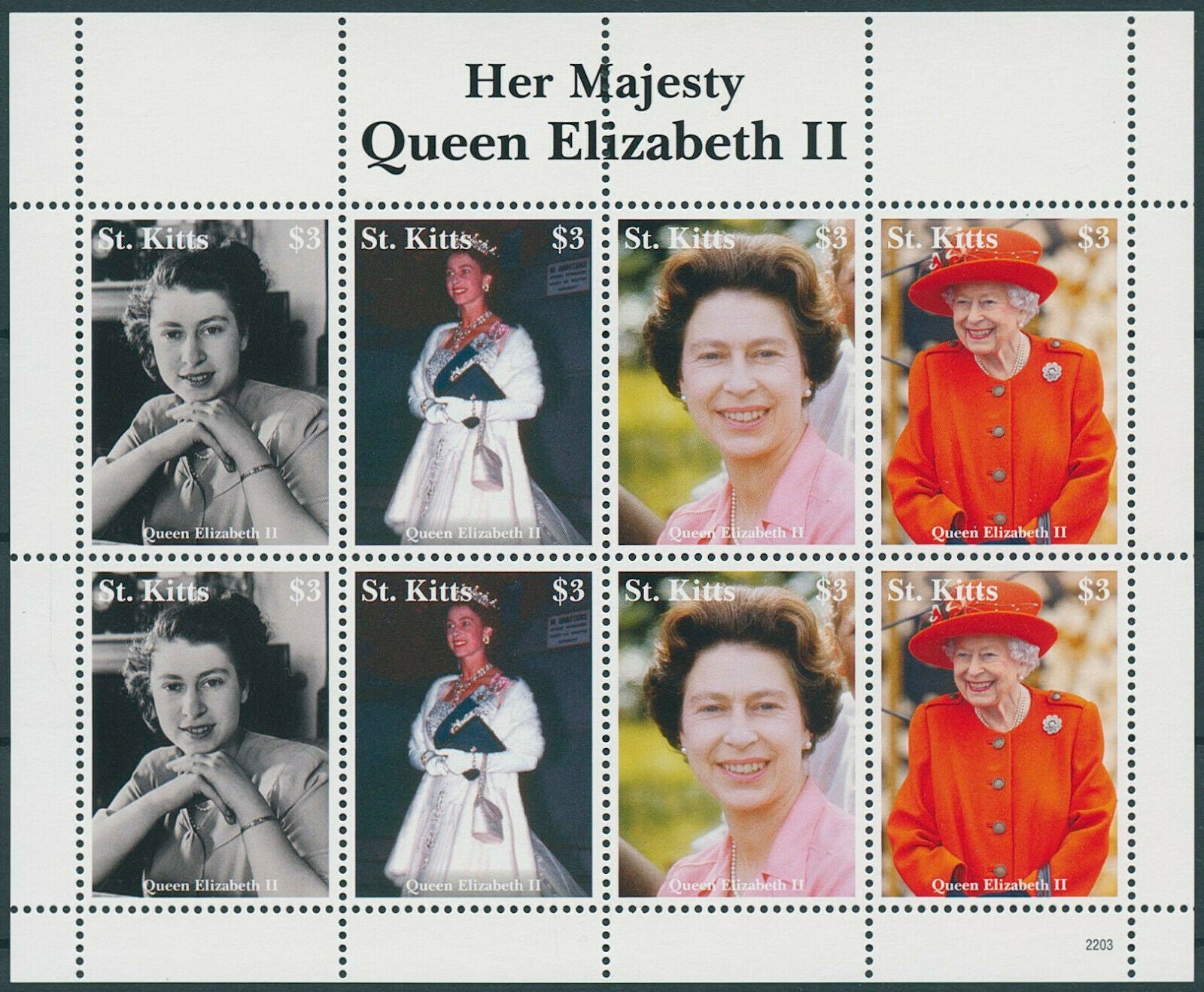 St Kitts 2022 MNH Royalty Stamps Her Majesty Queen Elizabeth II 8v M/S