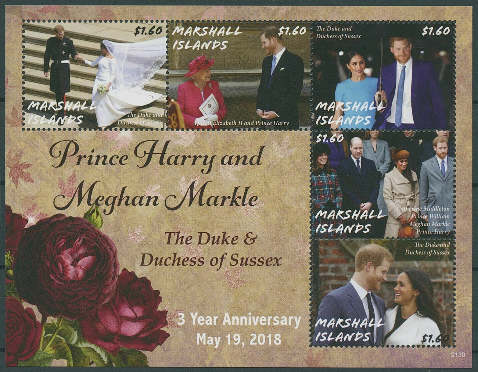 Marshall Islands 2021 MNH Royalty Stamps Prince Harry & Meghan Wedding Anniv 5v M/S