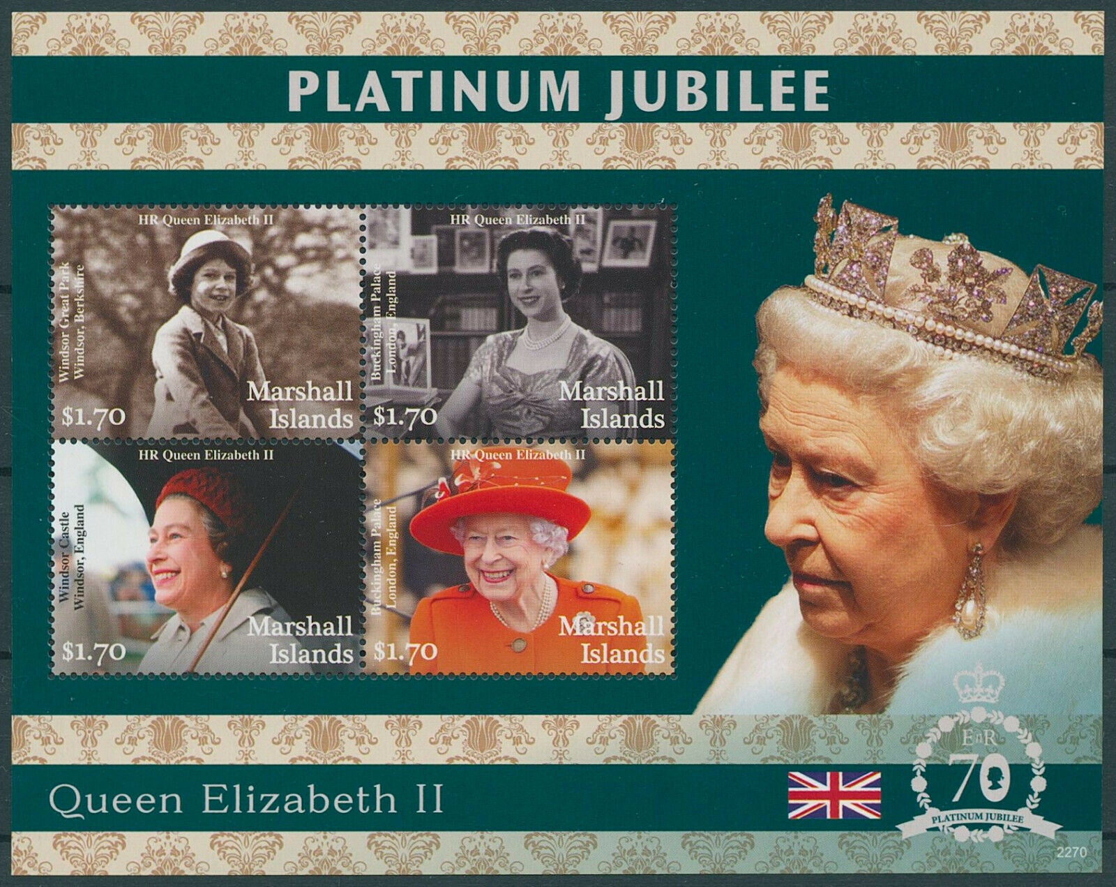 Marshall Islands 2022 MNH Royalty Stamps Queen Elizabeth II Platinum Jubilee 4v M/S