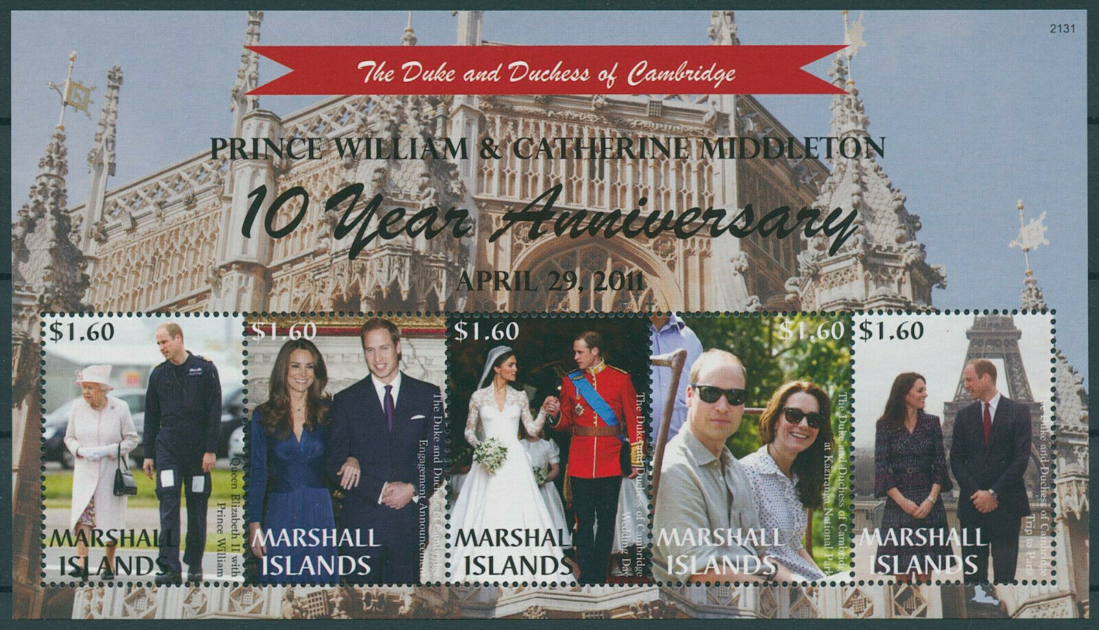 Marshall Islands 2021 MNH Royalty Stamps Prince William & Kate Wedding Anniv 5v M/S