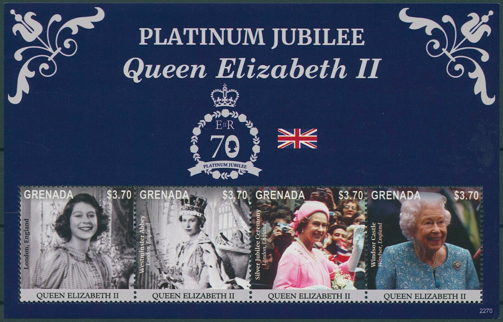 Grenada 2022 MNH Royalty Stamps Queen Elizabeth II Platinum Jubilee 4v M/S