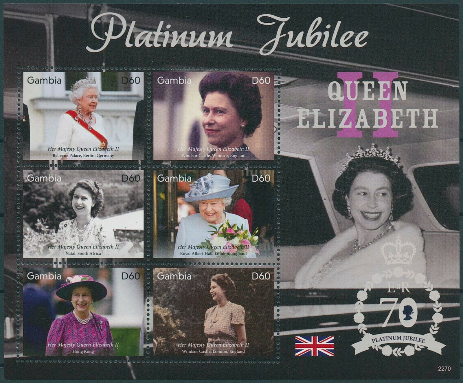 Gambia 2022 MNH Royalty Stamps Queen Elizabeth II Platinum Jubilee 6v M/S