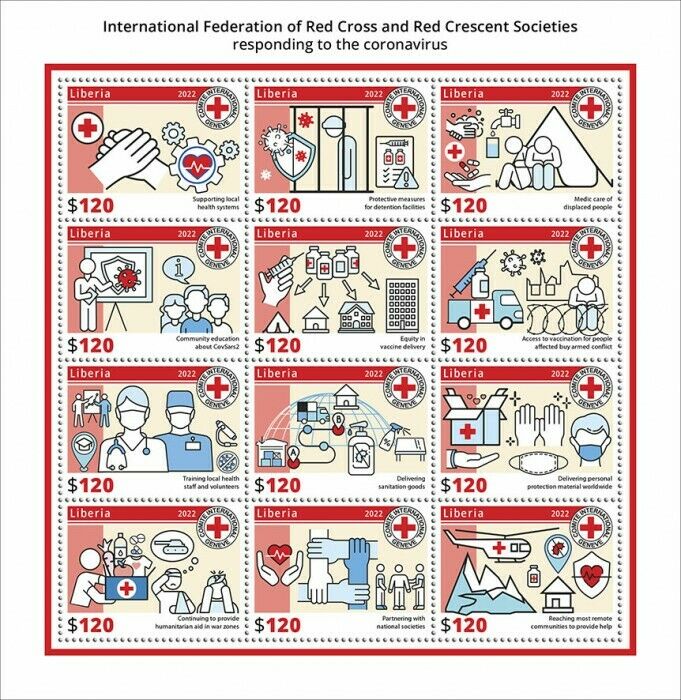 Liberia 2022 MNH Medical Stamps Red Cross Corona Response Covid Covid-19 12v M/S