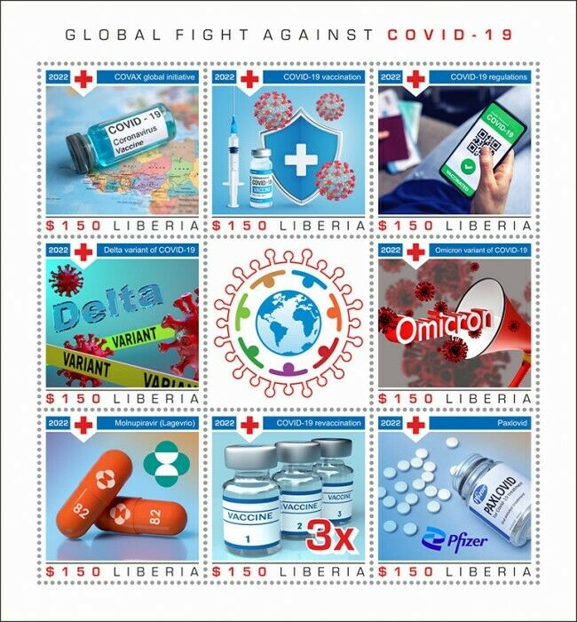 Liberia 2022 MNH Medical Stamps Corona Global Fight Vaccines Covid Covid-19 8v M/S