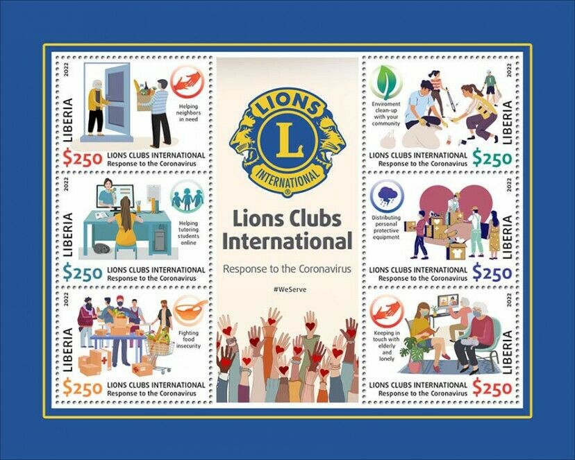 Liberia 2022 MNH Medical Stamps Lions Club International Corona Response Covid Covid-19 6v M/S