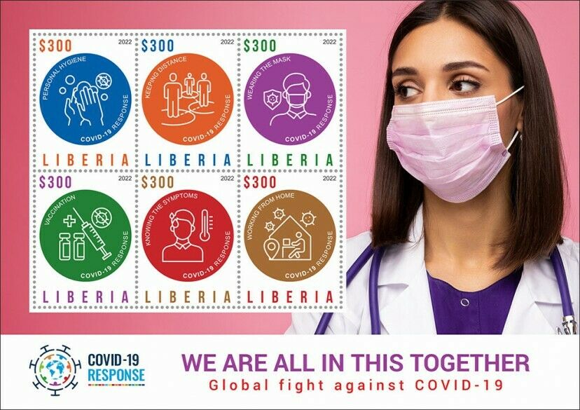 Liberia 2022 MNH Medical Stamps Corona Response Global Fight Vaccines Covid Covid-19 6v M/S