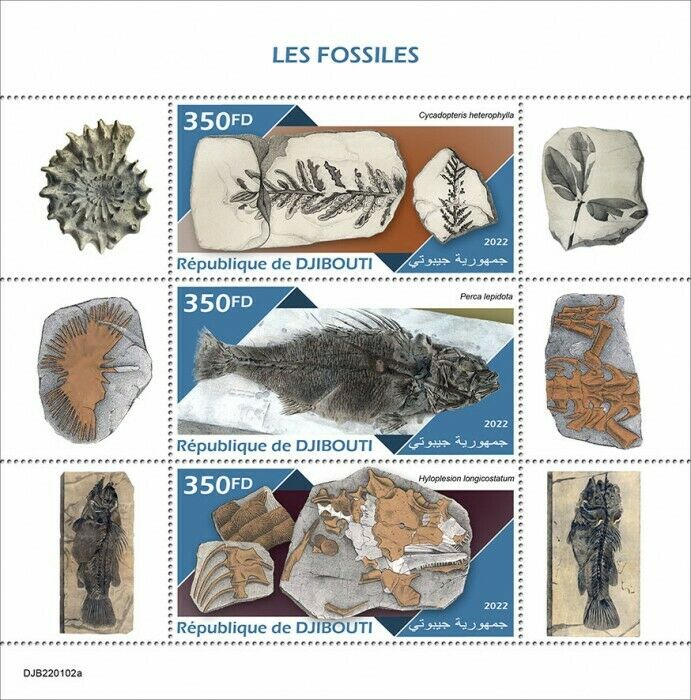 Djibouti 2022 MNH Fossils Stamps Prehistoric Animals Fish 3v M/S