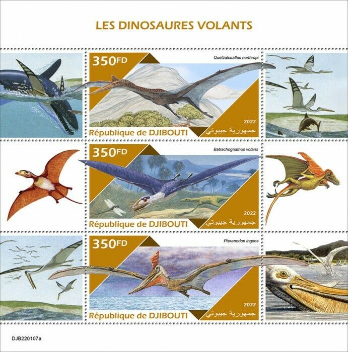 Djibouti 2022 MNH Flying Dinosaurs Stamps Prehistoric Animals Pteranodon 3v M/S
