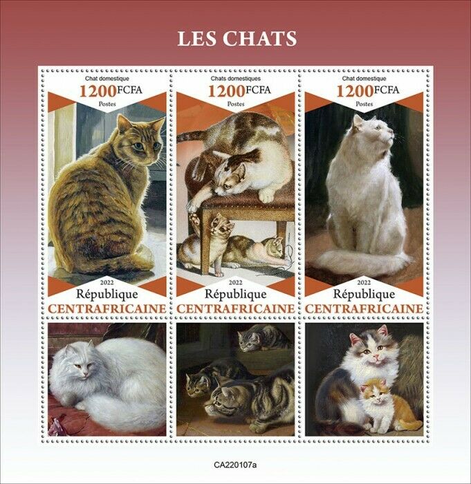 Central African Rep 2022 MNH Cats Stamps Domestic Cat Pets 3v M/S