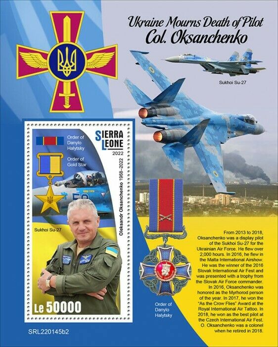 Sierra Leone 2022 MNH Military Aviation Stamps Pilot Col. Oksanchenko 1v S/S II