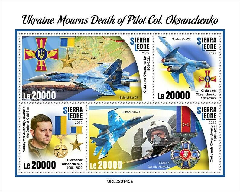 Sierra Leone 2022 MNH Military Aviation Stamps Pilot Col. Oksanchenko 4v M/S
