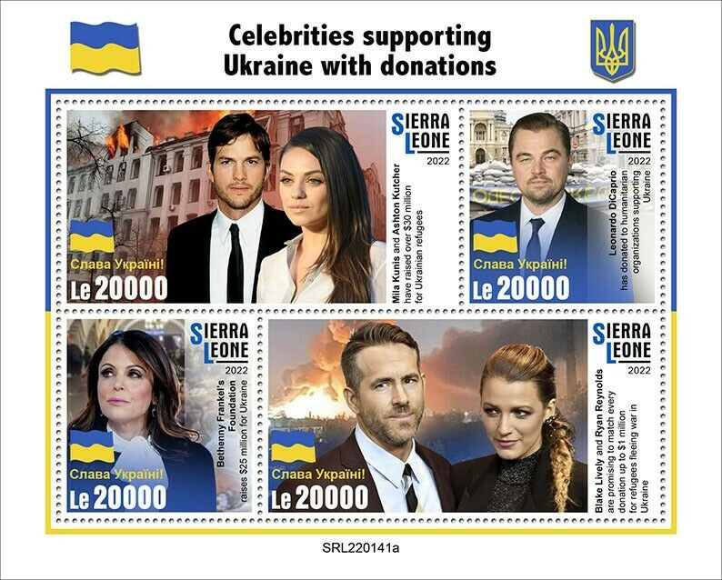 Sierra Leone 2022 MNH People Stamps Celebrities Peace for Ukraine DiCaprio 4v MS