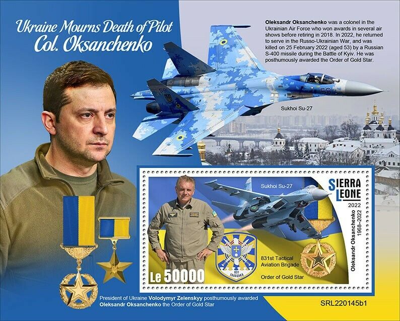 Sierra Leone 2022 MNH Military Aviation Stamps Pilot Col. Oksanchenko 1v S/S I