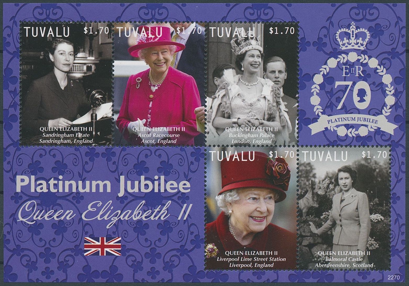 Tuvalu 2022 MNH Royalty Stamps Queen Elizabeth II Platinum Jubilee 5v M/S