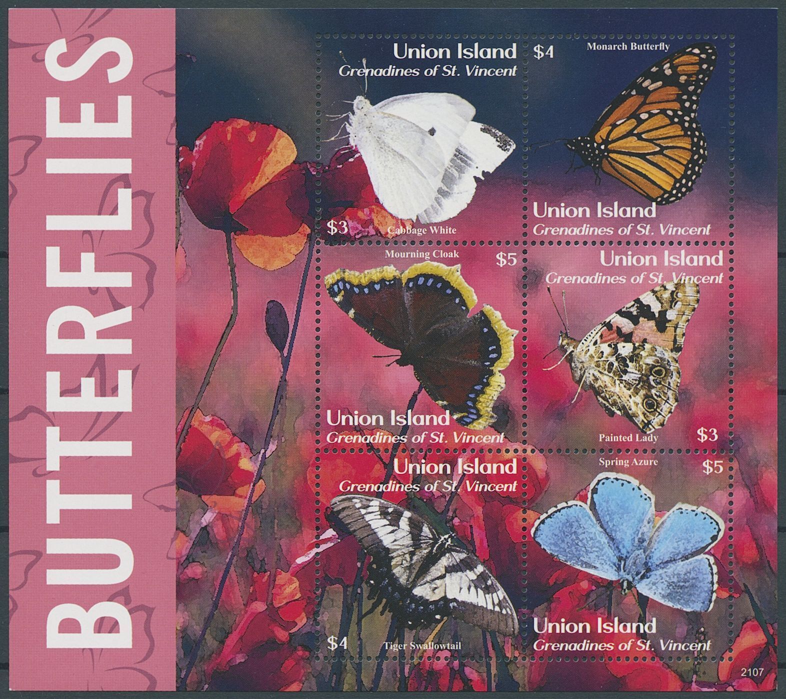 Union Island Gren St Vincent 2021 MNH Butterflies Stamps Monarch Butterfly 6v M/S