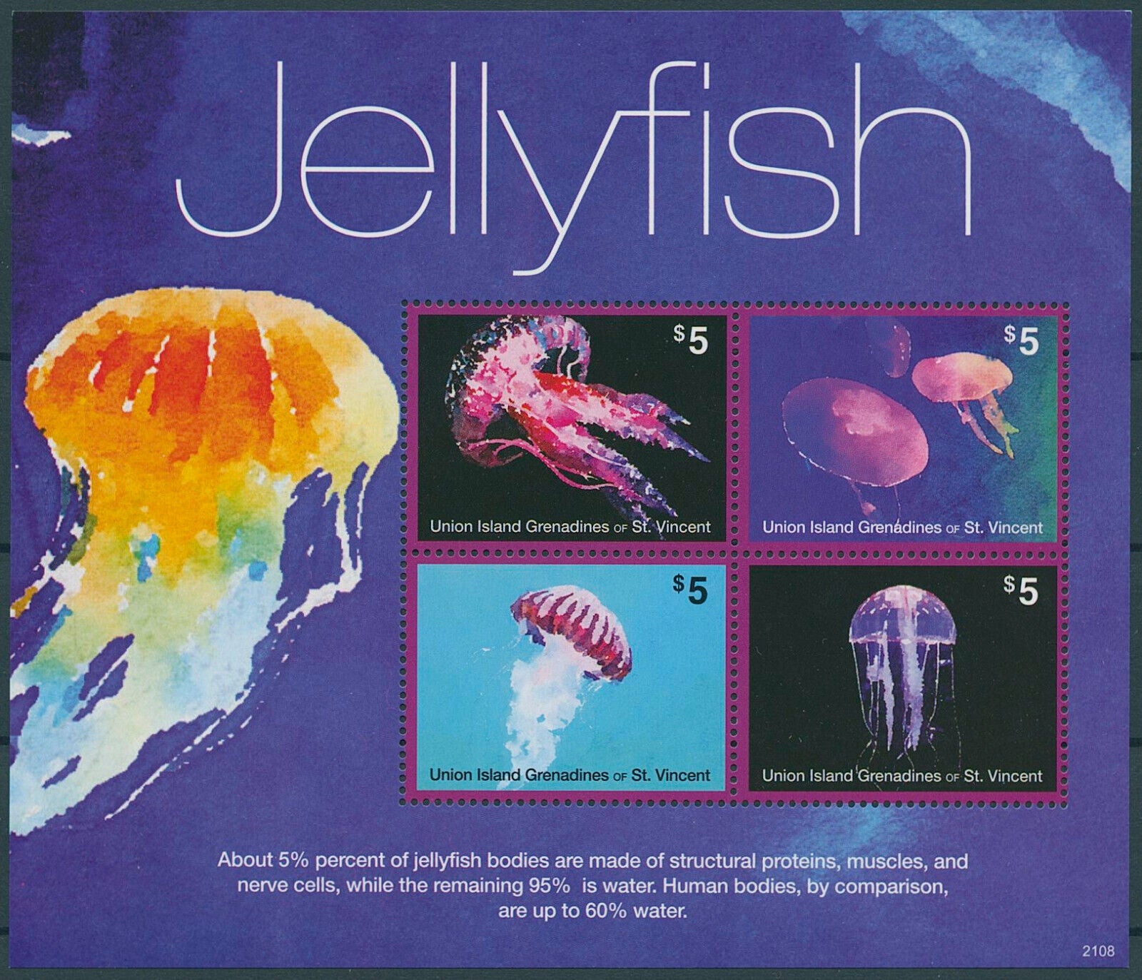 Union Island Gren St Vincent 2021 MNH Marine Animals Stamps Jellyfish 4v M/S
