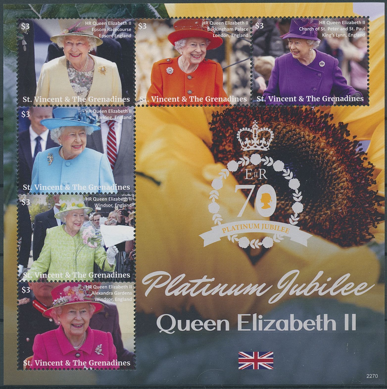 St Vincent & Grenadines 2022 MNH Royalty Stamps Queen Elizabeth II Jubilee 6v MS