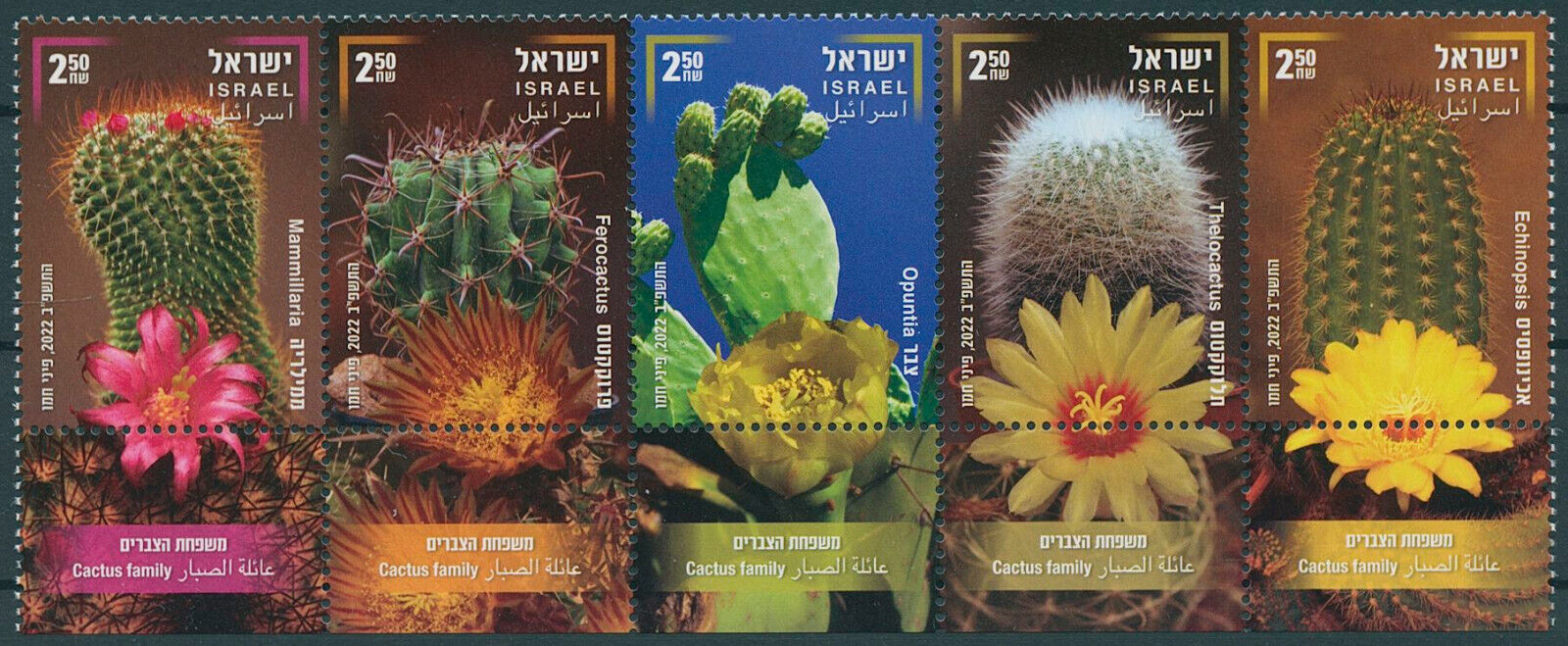 Israel 2022 MNH Plants Stamps Cactus Family Opuntia Mammillaria Nature 5v Set
