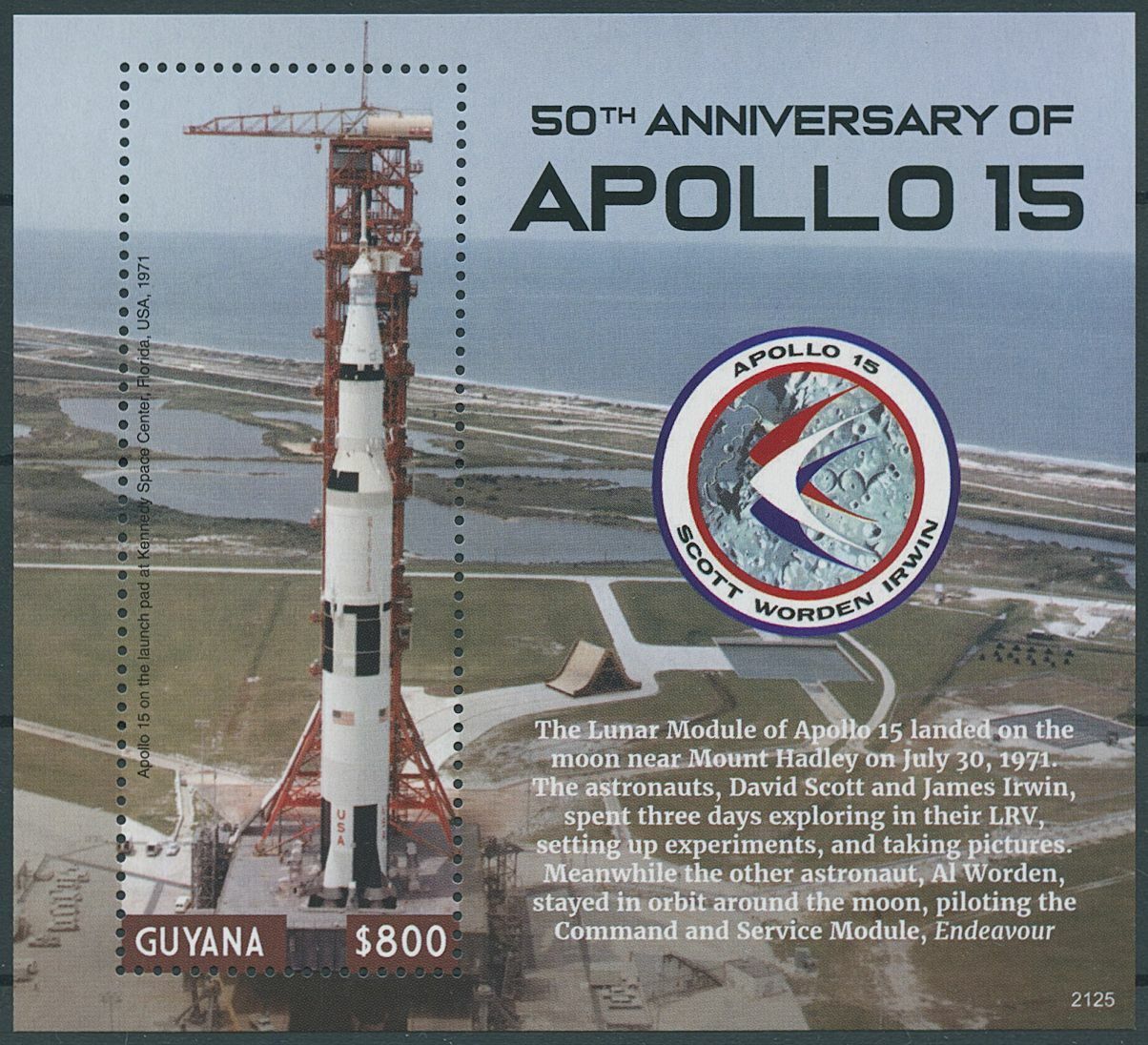 Guyana 2021 MNH Space Stamps Apollo 15 Moon Mission 50th Anniv 1v S/S