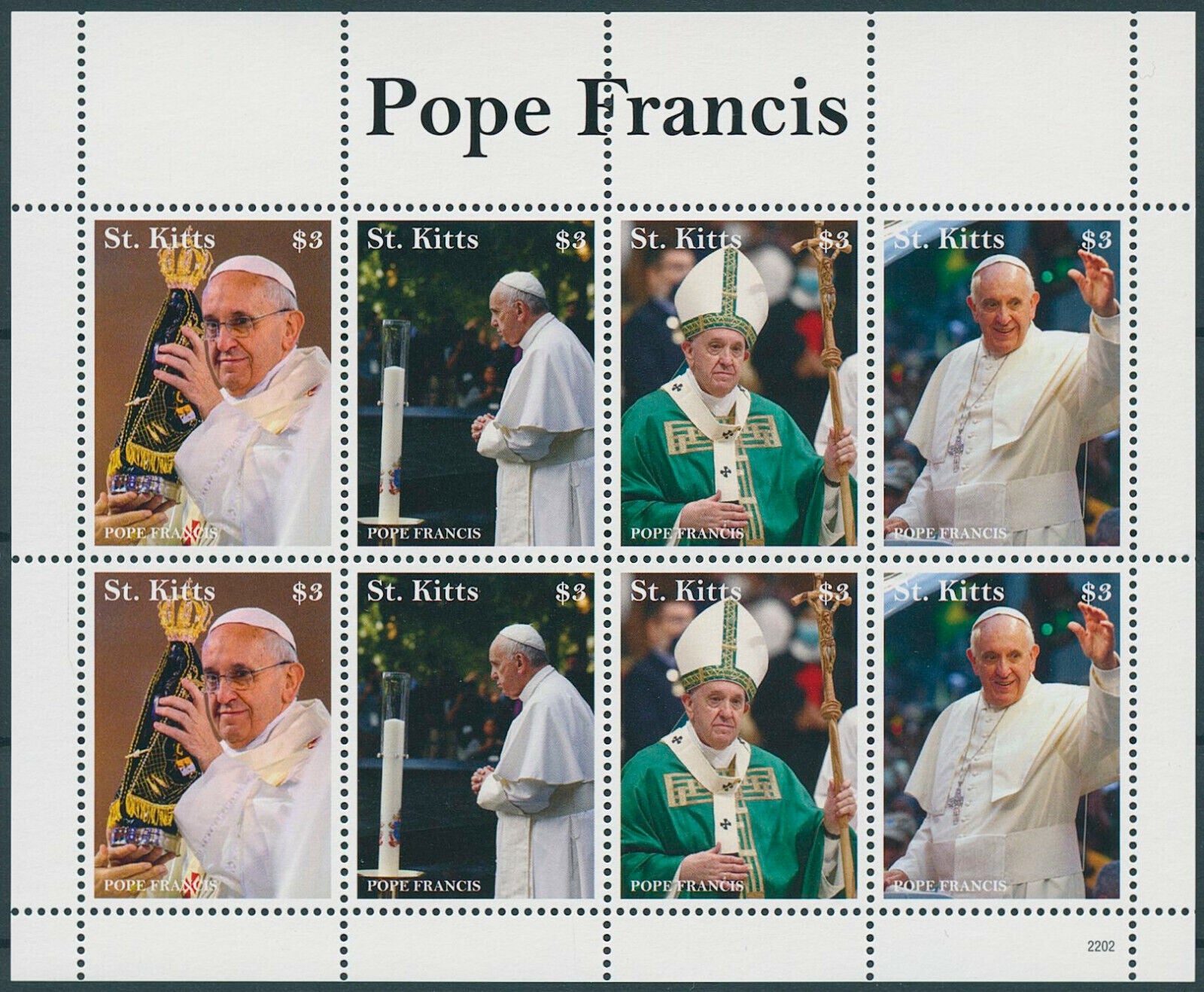 St Kitts 2022 MNH Pope Francis Stamps Religion Famous People 8v M/S