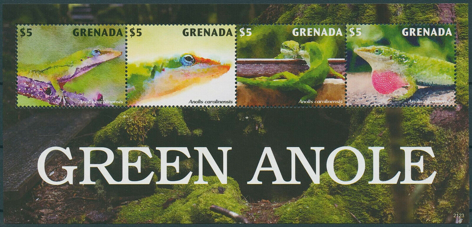 Grenada 2021 MNH Reptiles Stamps Green Anole Lizards Anoles 4v M/S