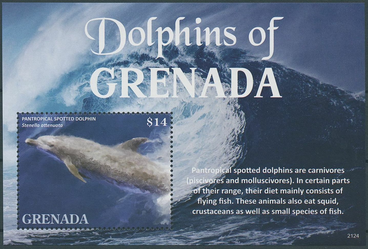 Grenada 2021 MNH Marine Animals Stamps Dolphins Pantropical Dolphin 1v S/S