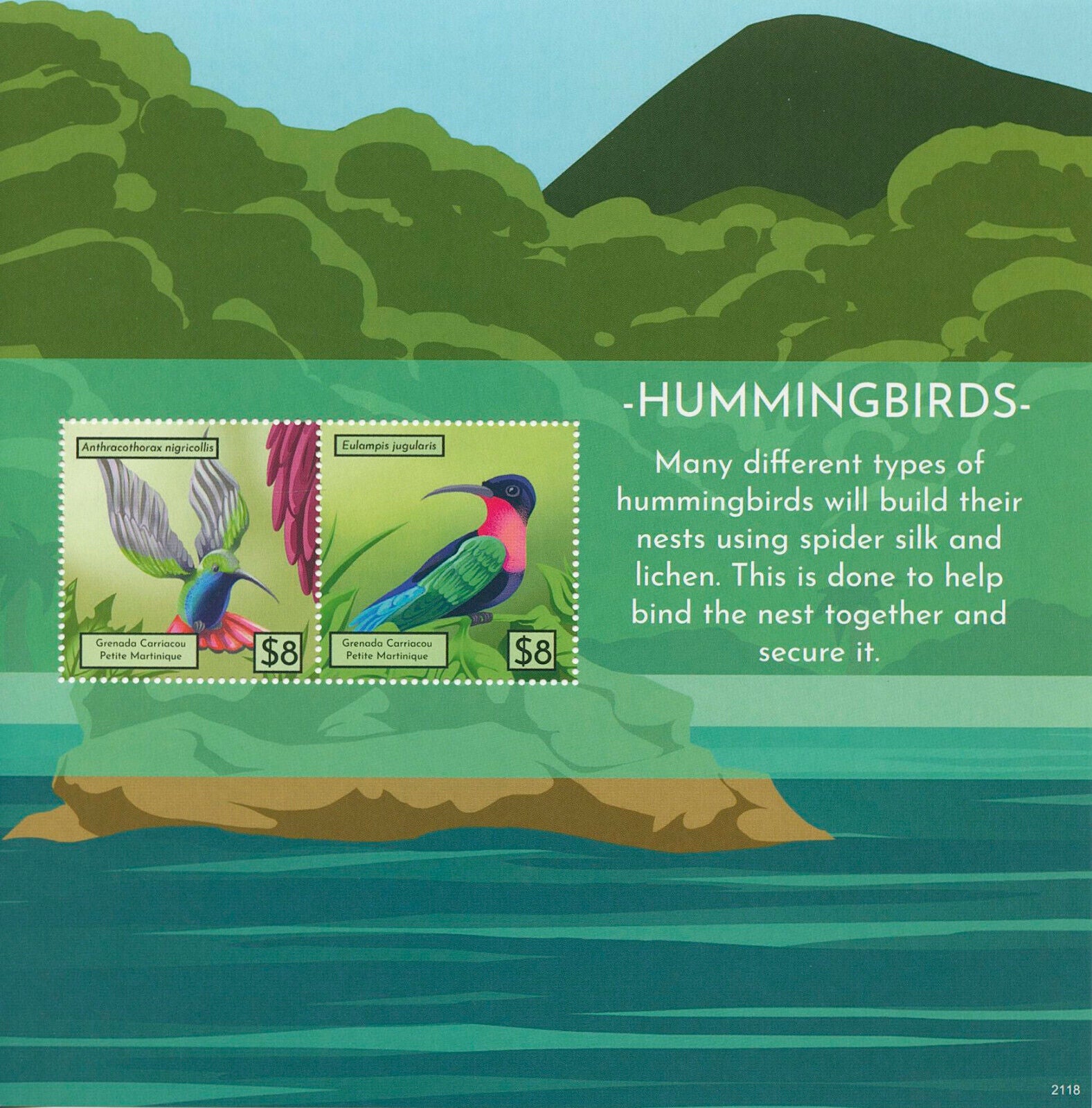 Grenadines Grenada 2021 MNH Birds on Stamps Hummingbirds Hummingbird 2v S/S