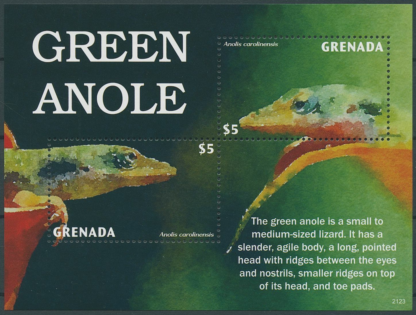 Grenada 2021 MNH Reptiles Stamps Green Anole Lizards Anoles 1v S/S