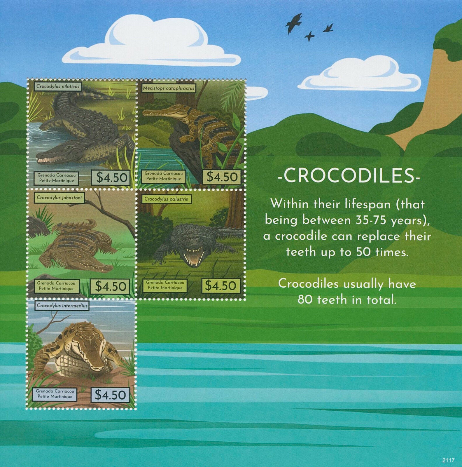 Grenadines Grenada 2021 MNH Reptiles Stamps Crocodiles Crocodile 5v M/S
