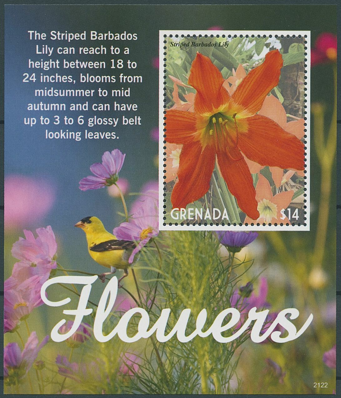 Grenada 2021 MNH Flowers Stamps Striped Barbados Lily Lilies 1v S/S