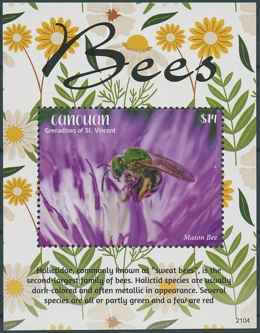 Canouan Gren St Vincent 2021 MNH Bees Stamps Mason Honey Bee Insects 1v S/S