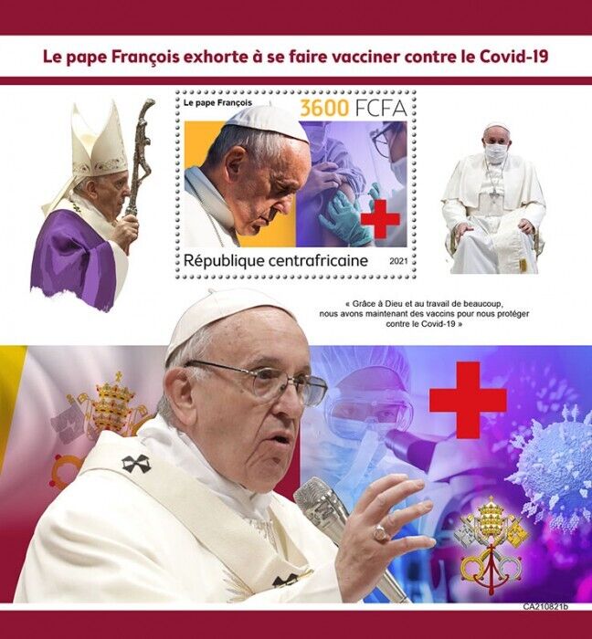 Central African Rep 2021 MNH Medical Stamps Pope Francis Corona Red Cross Covid-19 Covid 1v S/S