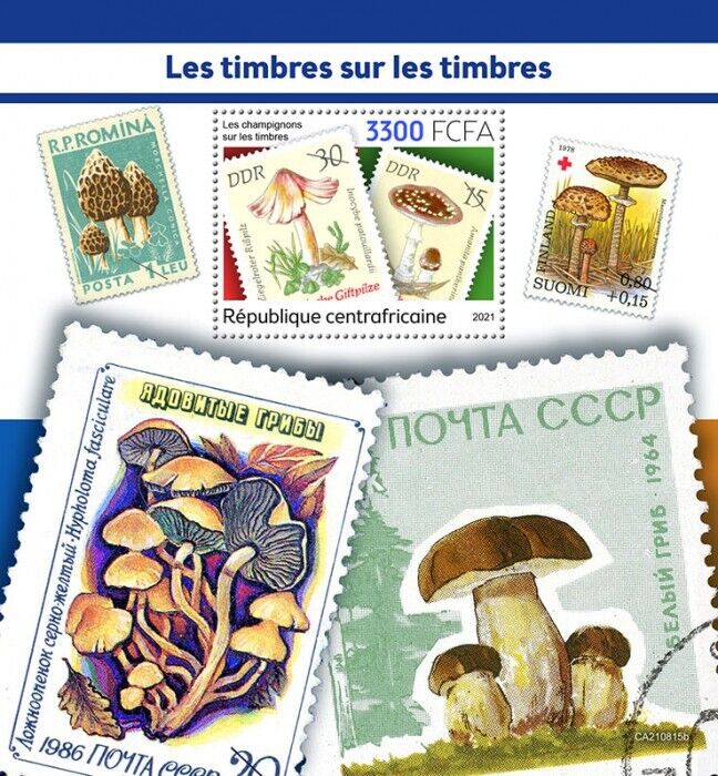 Central African Rep 2021 MNH Stamps-on-Stamps Stamps Mushrooms SOS 1v S/S