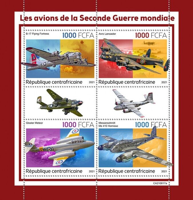 Central African Rep 2021 MNH Military Stamps WWII WW2 Planes Aircraft 4v M/S