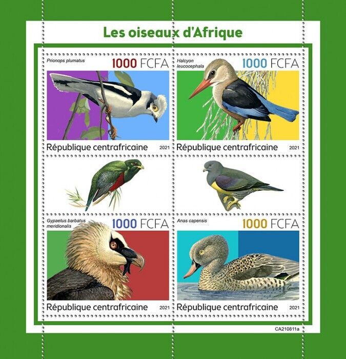 Central African Rep 2021 MNH African Birds on Stamps Kingfishers Ducks 4v M/S