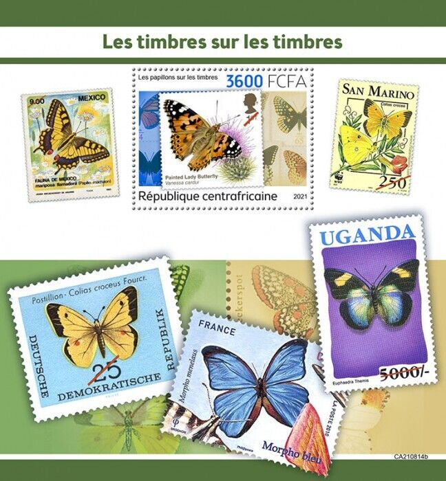 Central African Rep 2021 MNH Stamps-on-Stamps Stamps Butterflies SOS 1v S/S