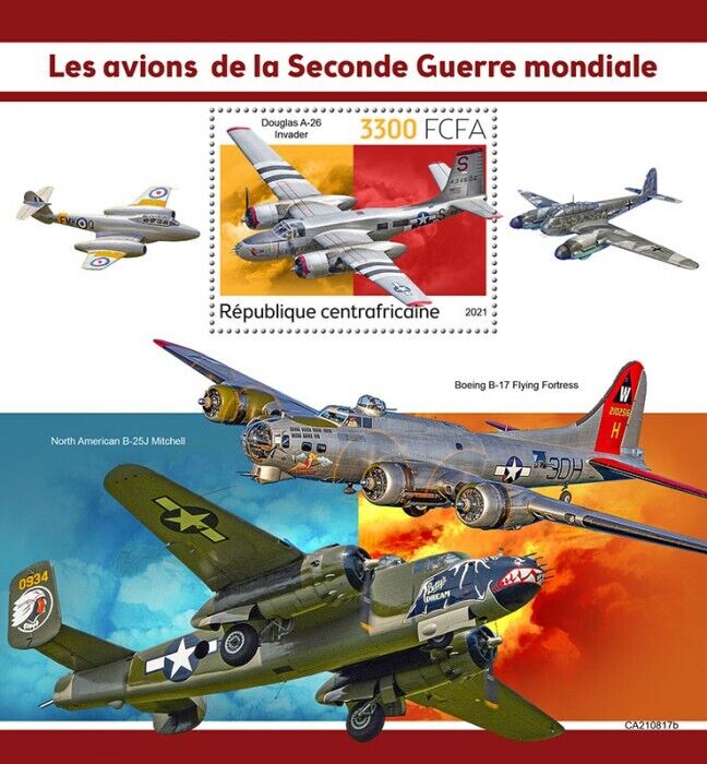 Central African Rep 2021 MNH Military Stamps WWII WW2 Planes Aircraft 1v S/S