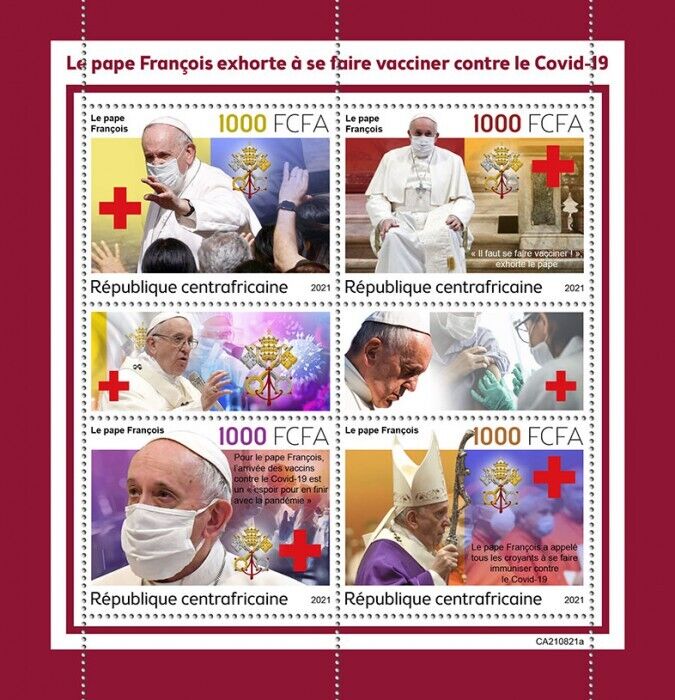 Central African Rep 2021 MNH Medical Stamps Pope Francis Corona Red Cross 4v M/S