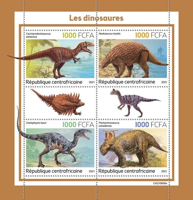 Central African Rep 2021 MNH Dinosaurs Stamps Prehistoric Animals 4v M/S