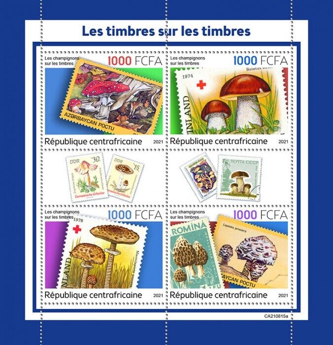 Central African Rep 2021 MNH Stamps-on-Stamps Stamps Mushrooms SOS 4v M/S