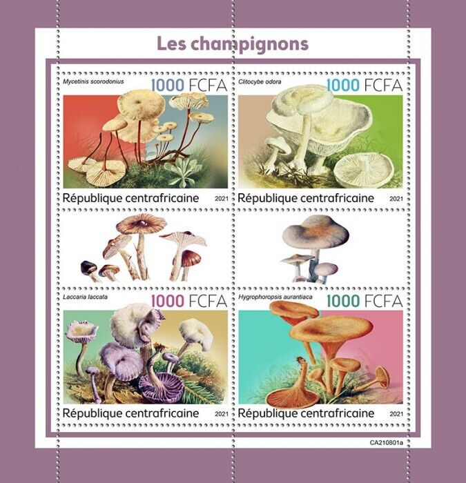 Central African Rep 2021 MNH Mushrooms Stamps Laccaria Fungi Nature 4v M/S