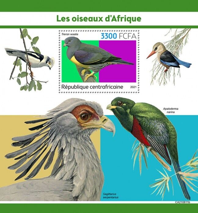 Central African Rep 2021 MNH African Birds on Stamps Pigeons 1v S/S