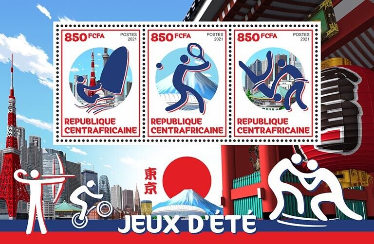 Central African Rep 2021 MNH Sports Stamps Summer Olympics Tennis Surfing 3v M/S