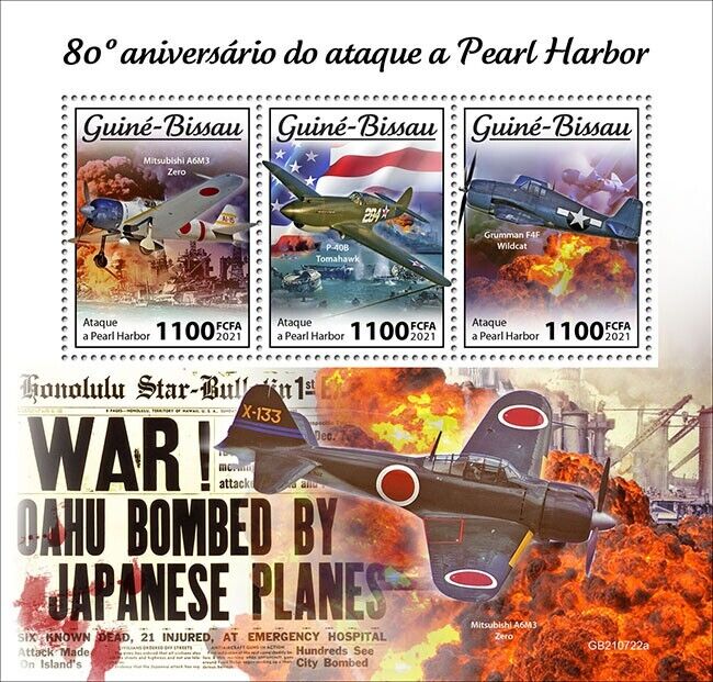 Guinea-Bissau 2021 MNH Military Stamps WWII WW2 Pearl Harbor Attack 3v M/S