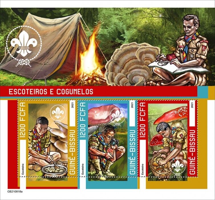Guinea-Bissau 2021 MNH Scouting & Mushrooms Stamps Boy Scouts Fungi 3v M/S