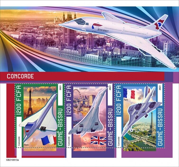 Guinea-Bissau 2021 MNH Aviation Stamps Concorde Aircraft Eiffel Tower 3v M/S