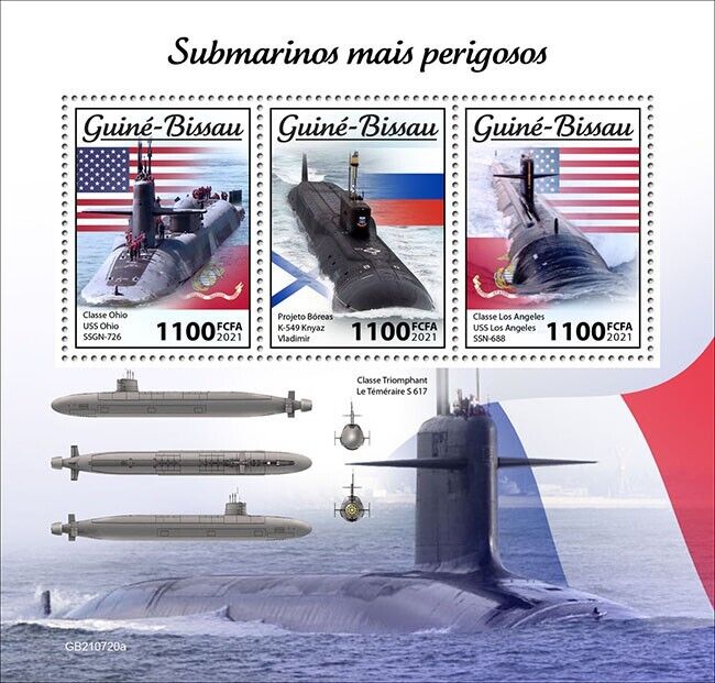 Guinea-Bissau 2021 MNH Ships Stamps Most Dangerous Submarines Ohio Class 3v M/S